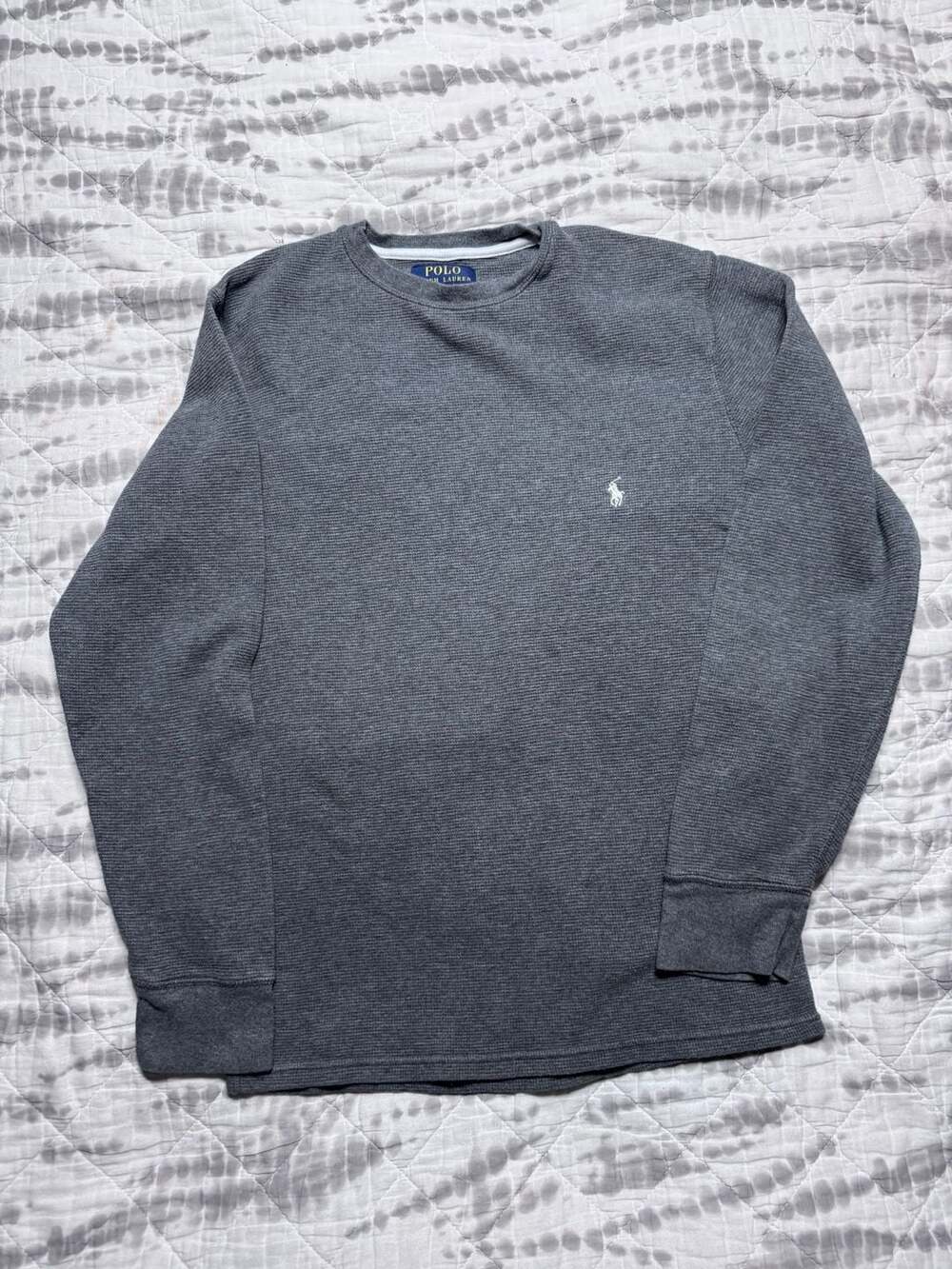 Polo Ralph Lauren Men's Gray Thermal Waffle Knit Long Sleeve Shirt Size S